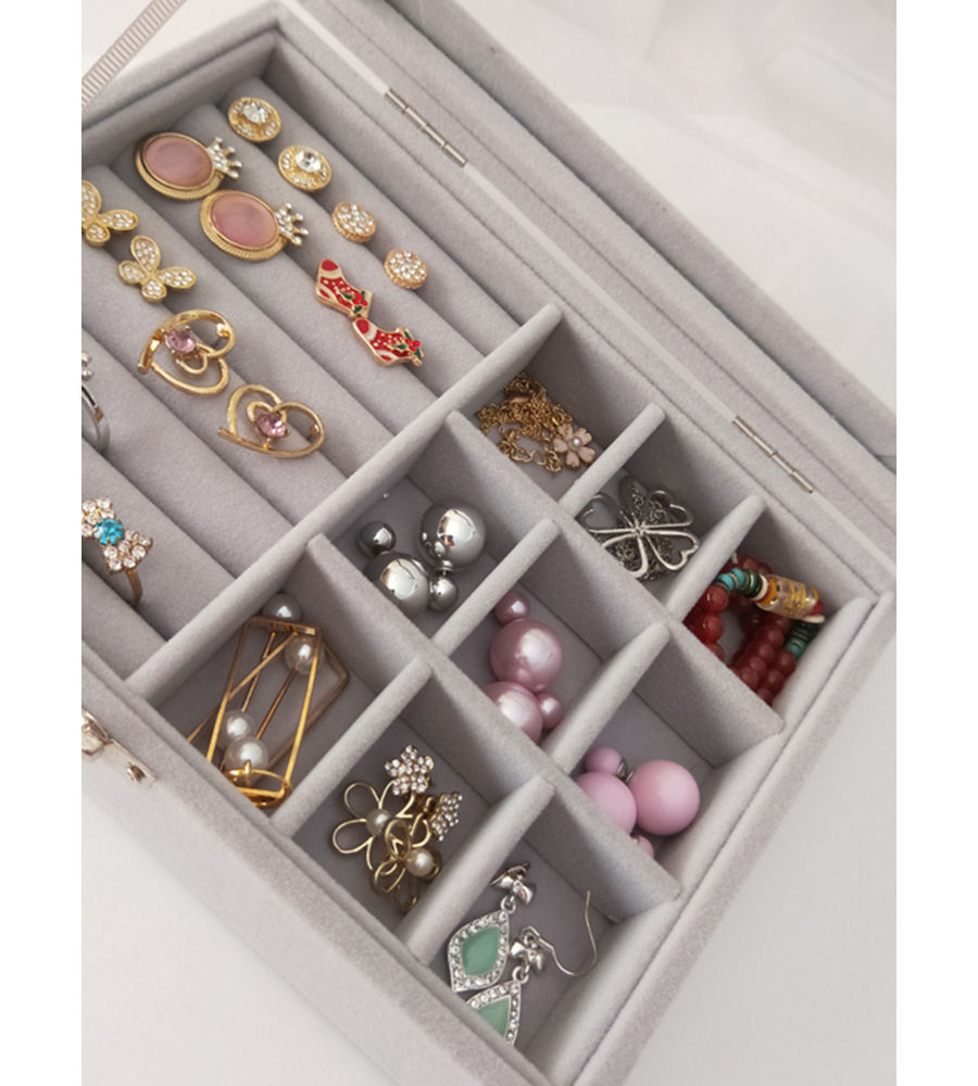 YouBella Jewellery Organiser Box Velvet Clear Lid Jewelry Organizer, Ring Earring Bracelets Jewelry Storage Case, Lockable Jewelry Box for Girls Women (Jewellery_Box_33) (Grey)